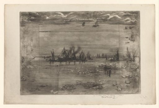 View of a harbour with ships and seagulls