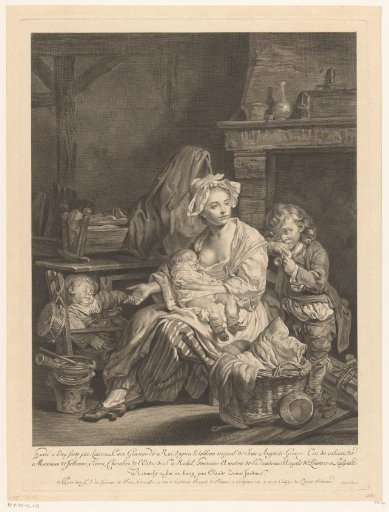 Interior with a mother and her three children