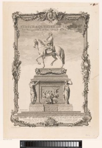 Equestrian Statue of Louis XV on a Pedestal in a Decorative Frame