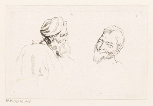 Two heads of men with beards