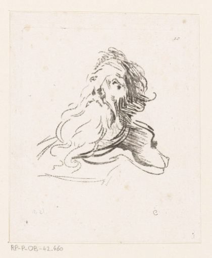 Head of a man looking upwards with a beard
