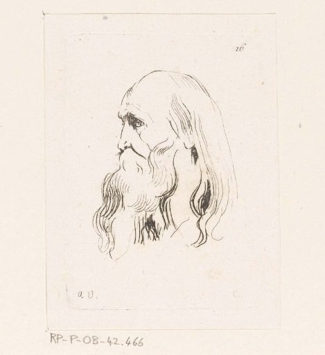Head of an old man with a beard and long hair