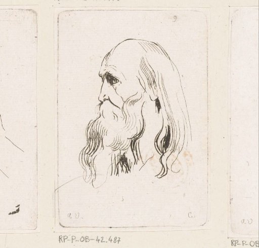 Head of an old man with beard and long hair