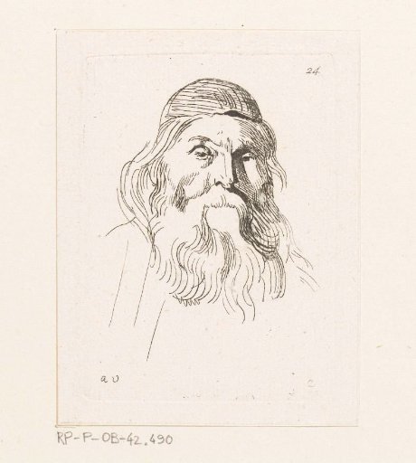 Head of an old man with a beard and a cap