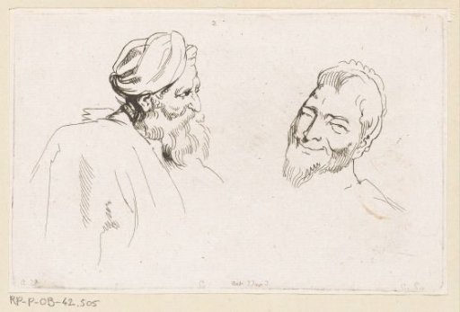 Two heads of men with beards