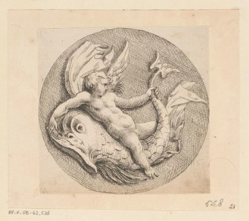 Putto sitting on a fish