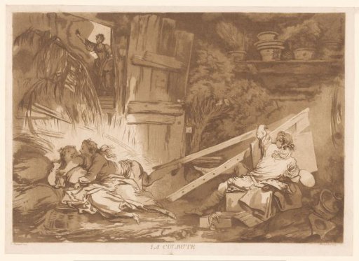 Young stumbling man falling on a woman being painted