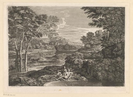 Landscape with two nymphs looking at a snake
