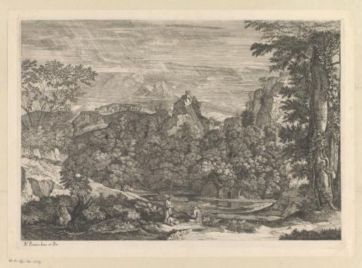 Landscape with three resting men and other figures on horseback