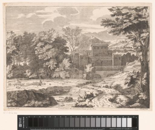 River landscape with a castle and a resting shepherd