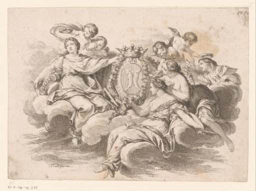 Allegorical representation with figures on a cloud