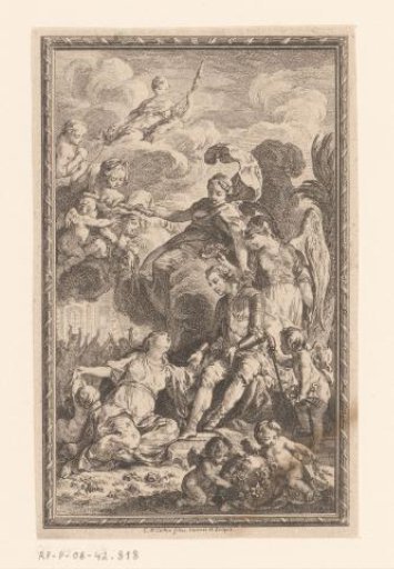 Allegorical representation with Clotho and Minerva