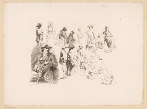 Composition with men and women of different ages in different poses