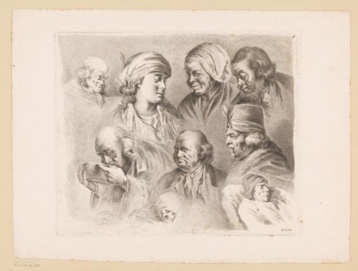 Composition with nine heads of men and women of different ages