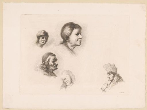 Composition with five heads of men of different ages