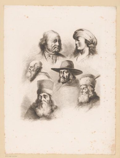 Composition with six heads of men and women of different ages