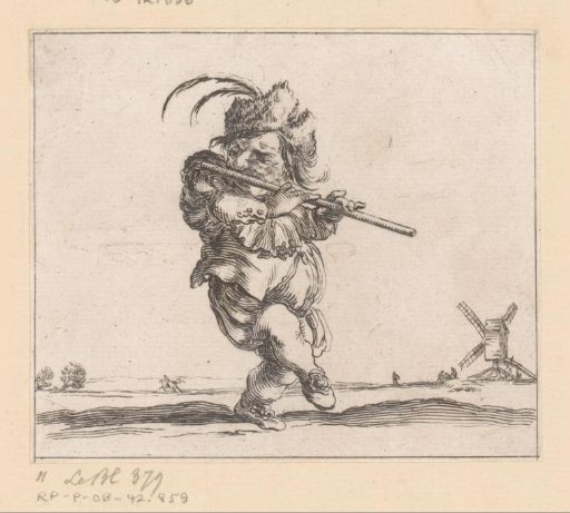Caricature of a man playing the flute