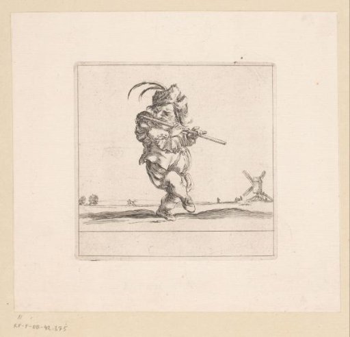 Caricature of a man playing the flute