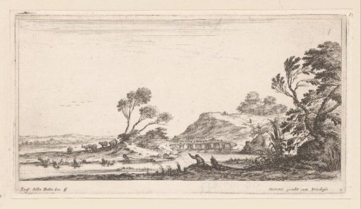 Landscape with fisherman and drinking cattle