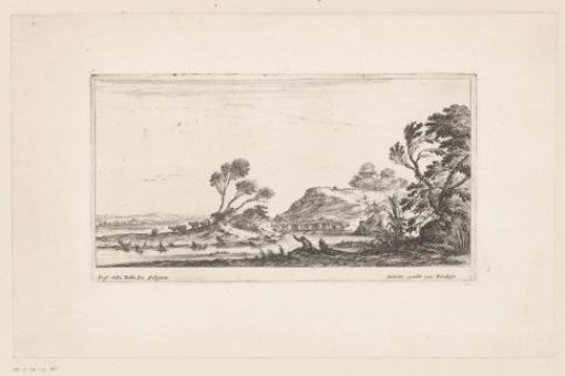Landscape with fisherman and drinking cattle