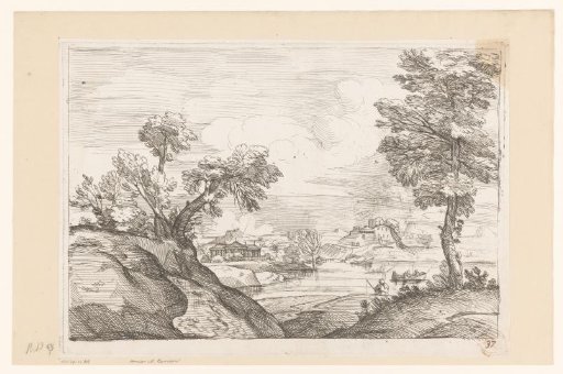 River landscape with fisherman