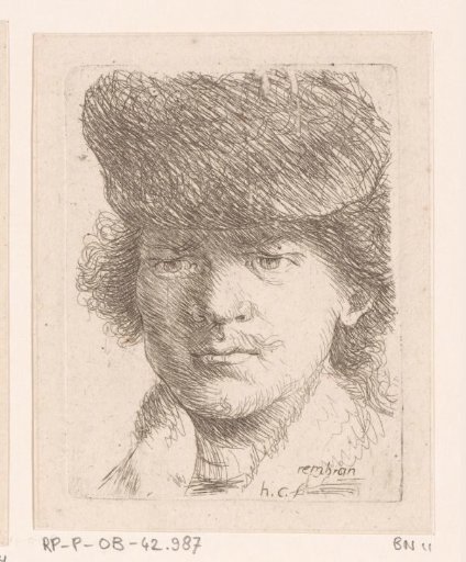 Portrait of Rembrandt with a tall cap