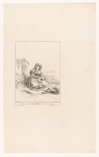 Chinese woman, seated in a landscape