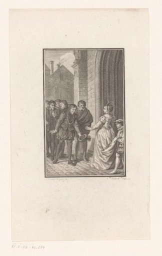 Greeting between man and woman at church portal