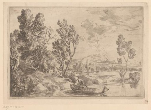 River landscape with man in a boat