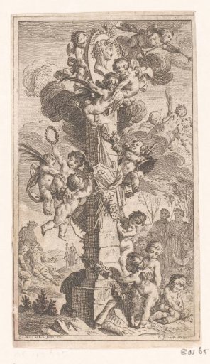 Putti Adorning a Stele with Garlands