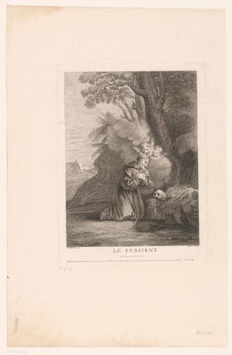 Franciscan kneeling beside a skull