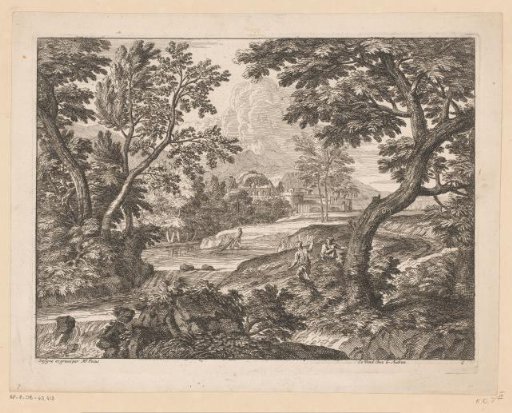 River landscape with fishermen with nets