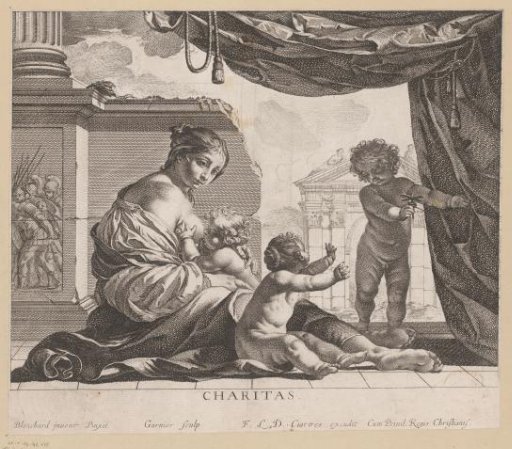 Charity with child at the breast