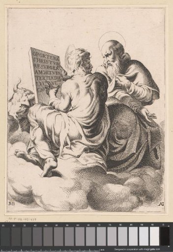 The evangelist Luke and a saint in the clouds