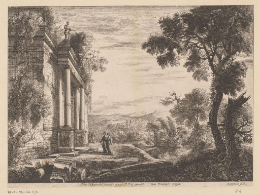 Landscape with figures before an ancient ruin