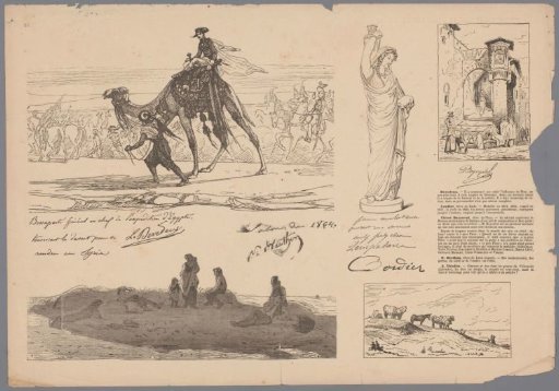 Napoleon I Bonaparte in Egypt, sculpture, city view, landscape with resting figures, and landscape with cows