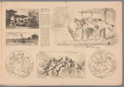 View of a House, Coastal Landscape, Three Horses, and Various Representations of Putti
