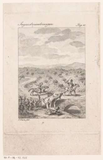 Horseman falling from a bridge