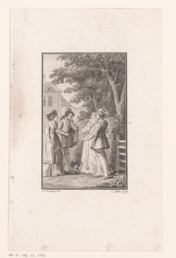 Two Elegant Couples Meeting Each Other in a Garden