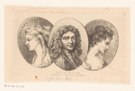 Medallions with portraits of Armande Béjart, Jean Baptiste Poquelin Molière and Madeleine Béjart