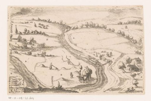Bird's-eye view of cultivated land, possibly Saint-Amand near Paris