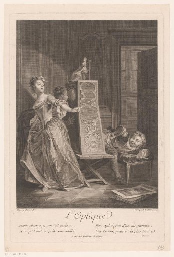 Two young women and a boy at an optical cabinet