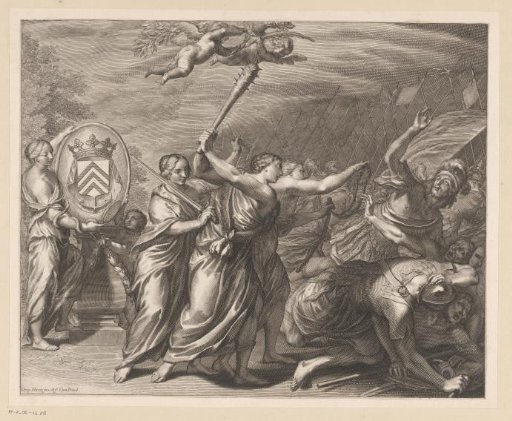 Women with Club, Sword, and Bridle Driving Away Soldiers