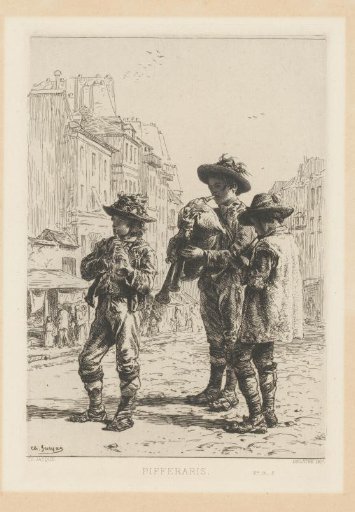 Three Italian street musicians (pifferari)