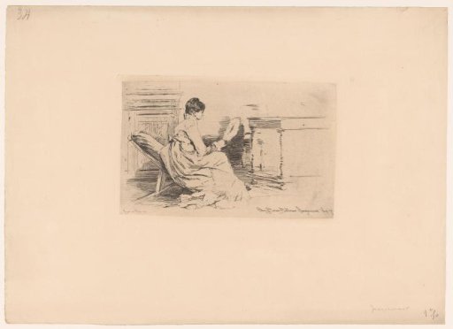 Woman with a fan in a low chair