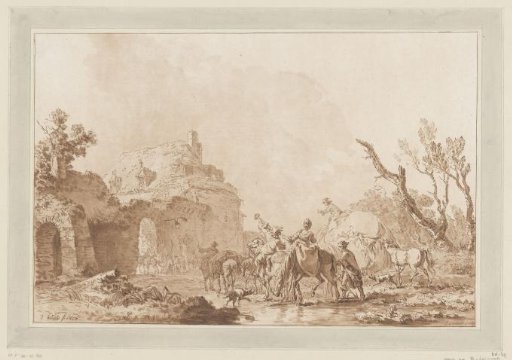 Landscape with riders at a gate
