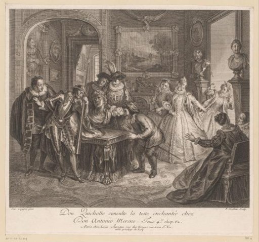Don Quixote consults the enchanted head with Don Antonio Moreno