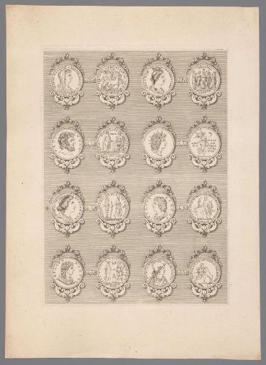Sixteen medals with ornamented frames