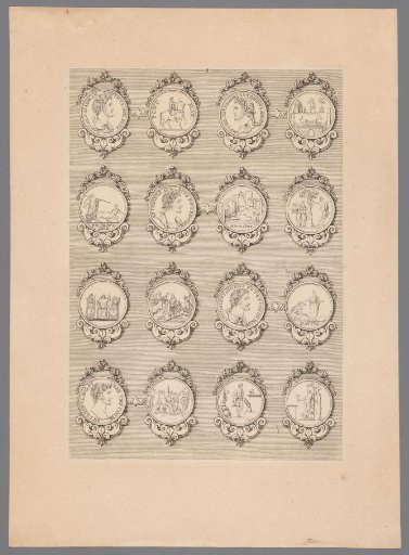 Sixteen medals with ornamented frames