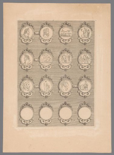 Sixteen medals with decorated frames, of which four are blank